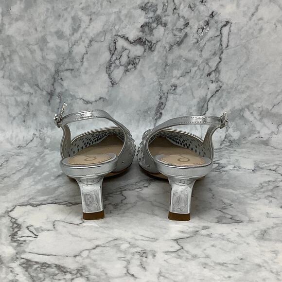 Sam Edelman 5M Silver Mesh Bianka Crystal Slingback Pumps Pointed Toe P16-21 - Picture 5 of 8